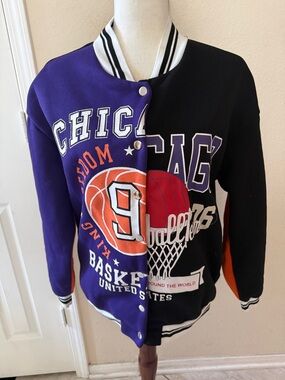 SHEIN Kids Basketball Varsity Jacket - Purple, Black & Orange